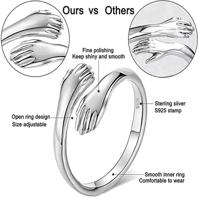 Men & Boys SILVER LOVE HUG RING Gift For him.