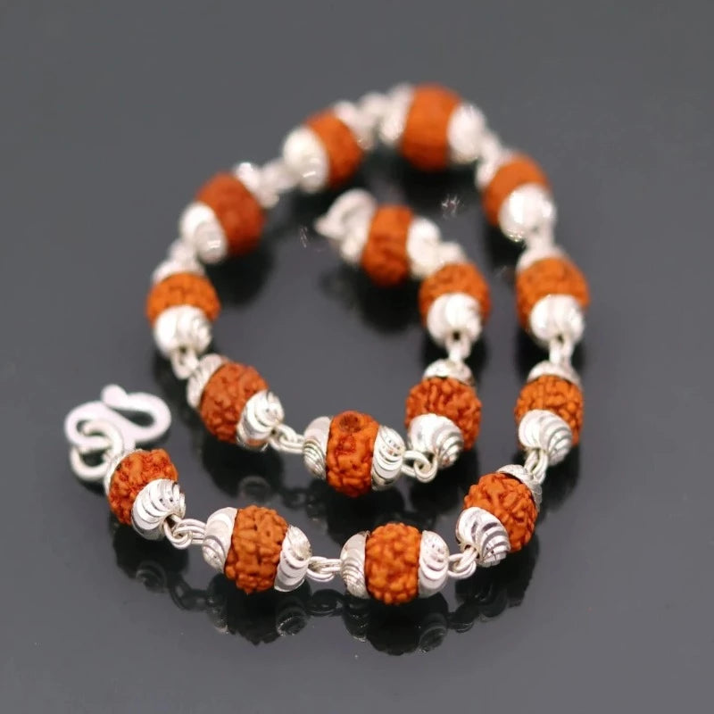 Silver Rudraksha Beads Bracelet with Charms - Unisex