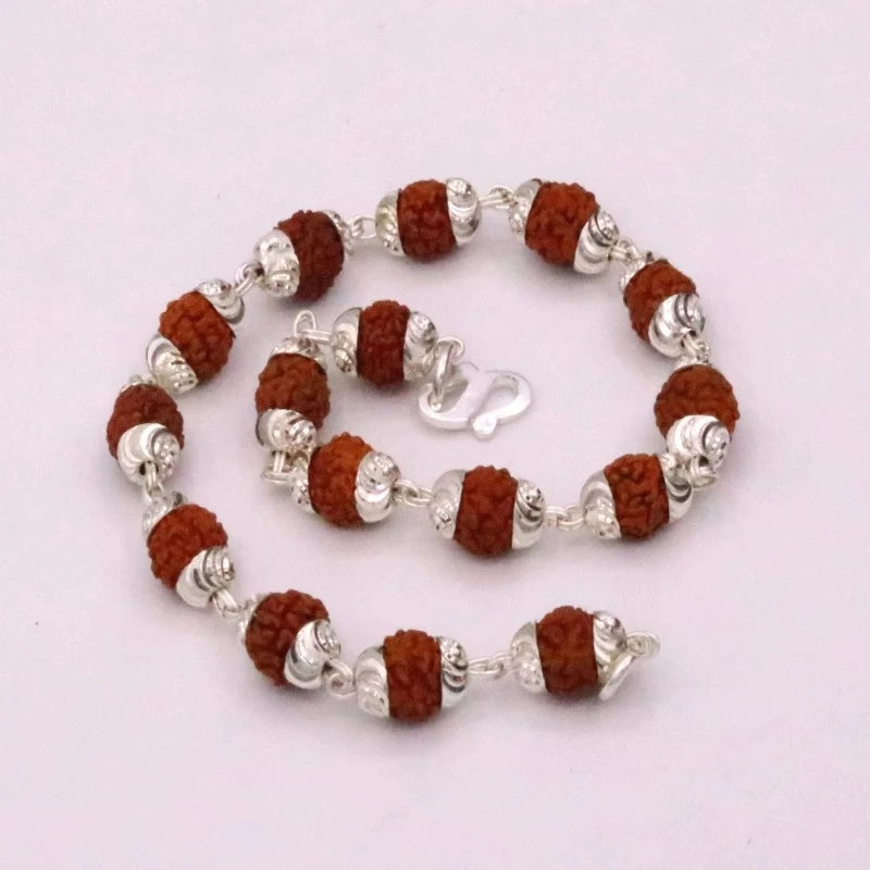 Silver Rudraksha Beads Bracelet with Charms - Unisex