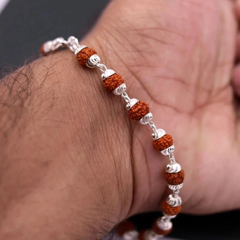 Silver Rudraksha Beads Bracelet with Charms Unisex ZaveriX Silver