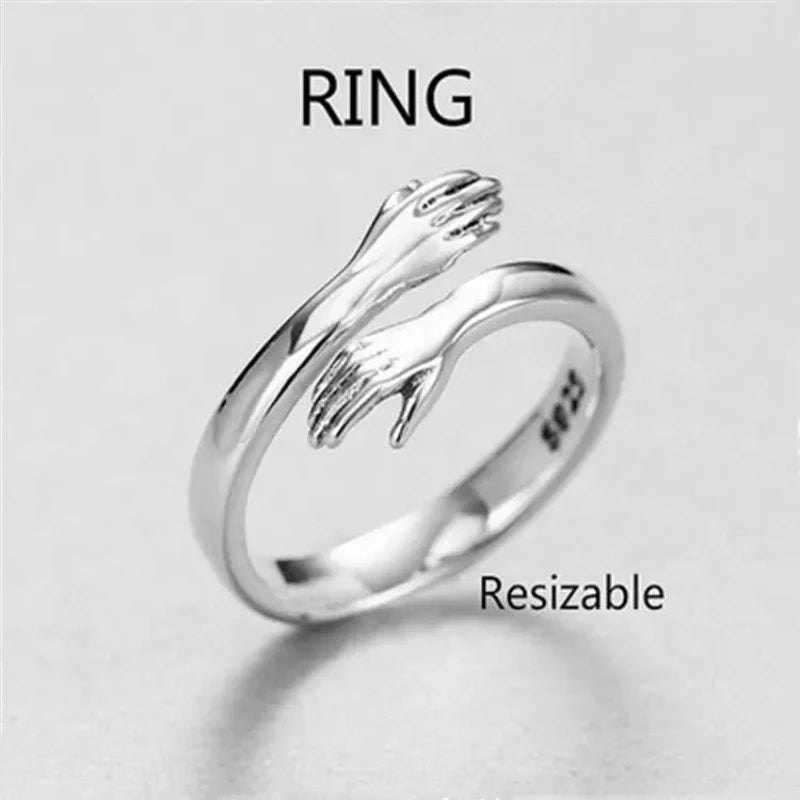 Men & Boys SILVER LOVE HUG RING Gift For him.