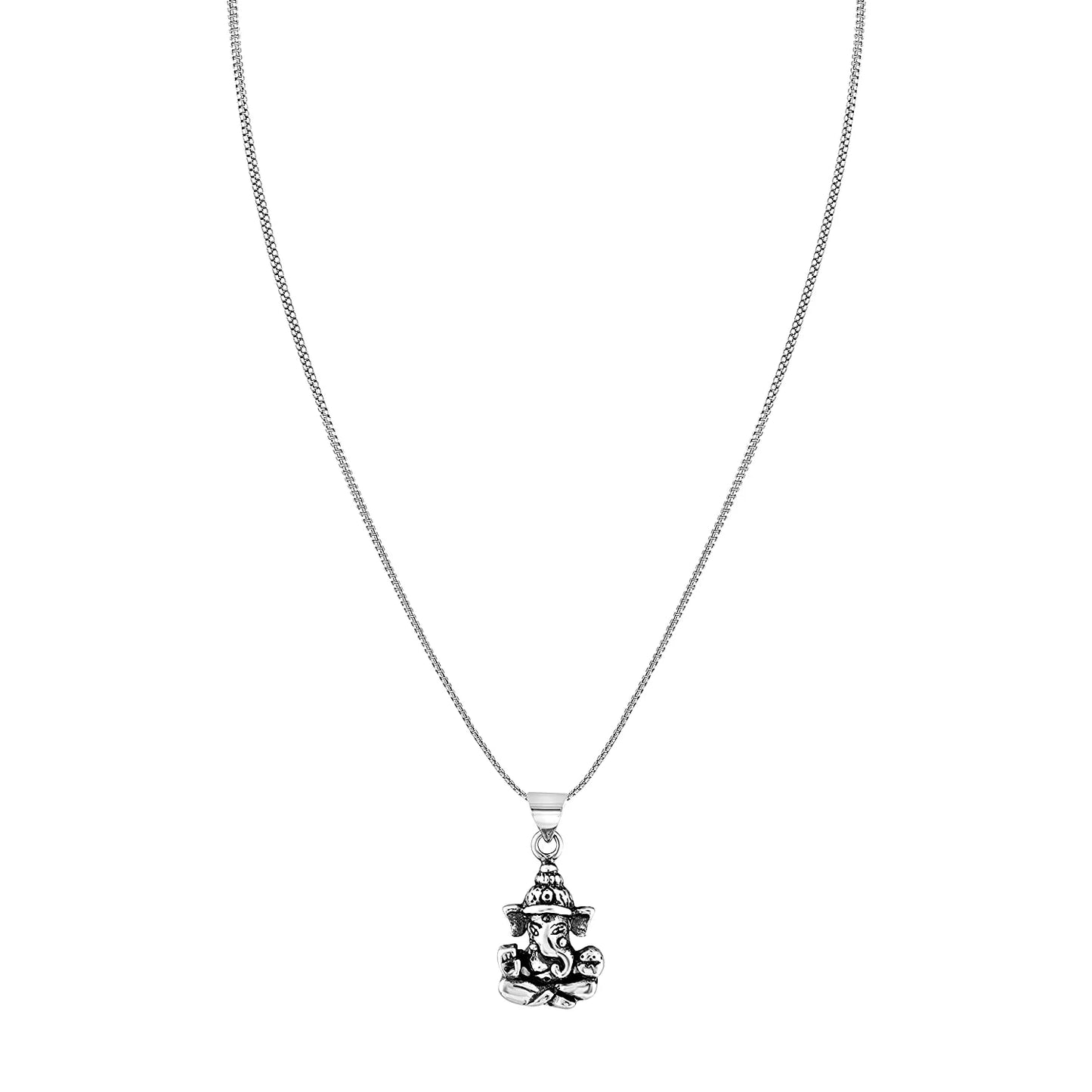 Silver Oxidized Ganesh ji Pendant with Chain - Unisex