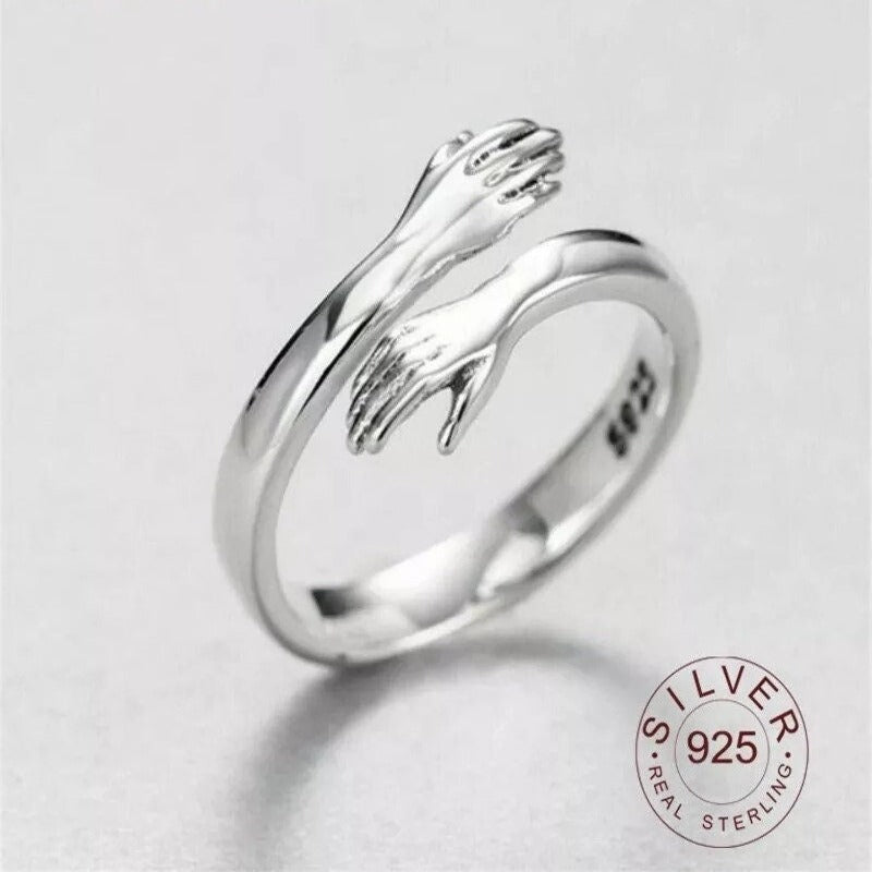 Men & Boys SILVER LOVE HUG RING Gift For him.