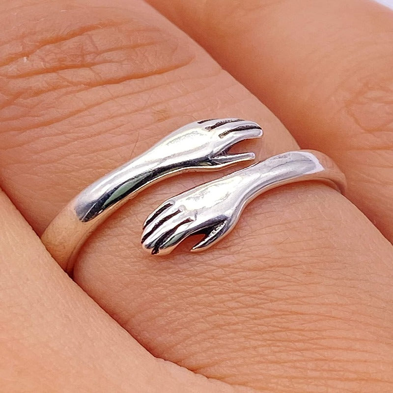 Hug The Rung Silver Hug Hand Ring - Adjustable – ZaveriX Silver