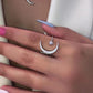 Crescent Moon & Star Silver Ring Silver - Adjustable