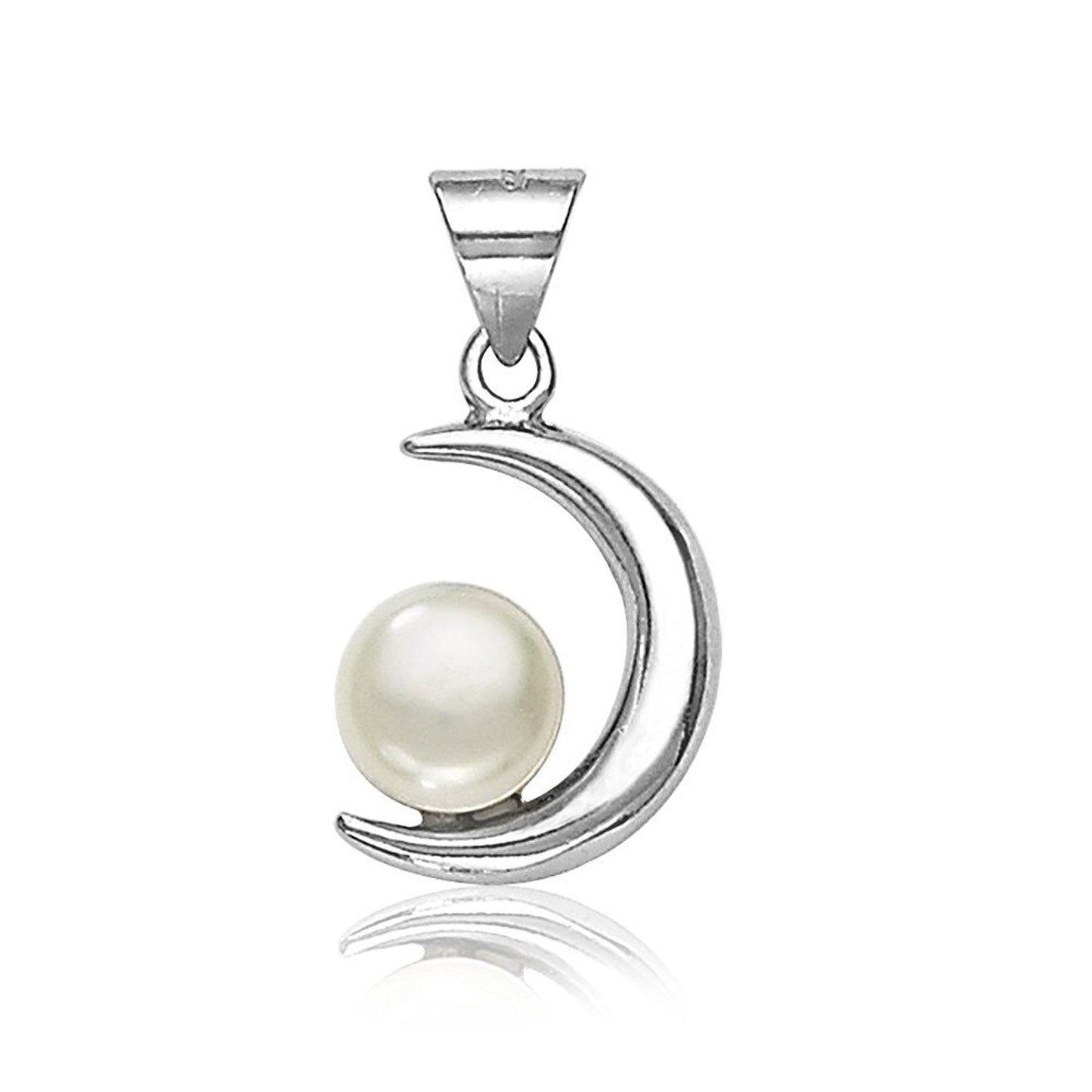 Silver Pearl & Crescent Moon Pendant with Chain