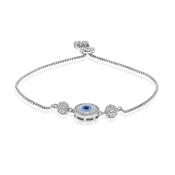 Evil Eye Bracelet Silver - Adjustable Drawstring Bracelet