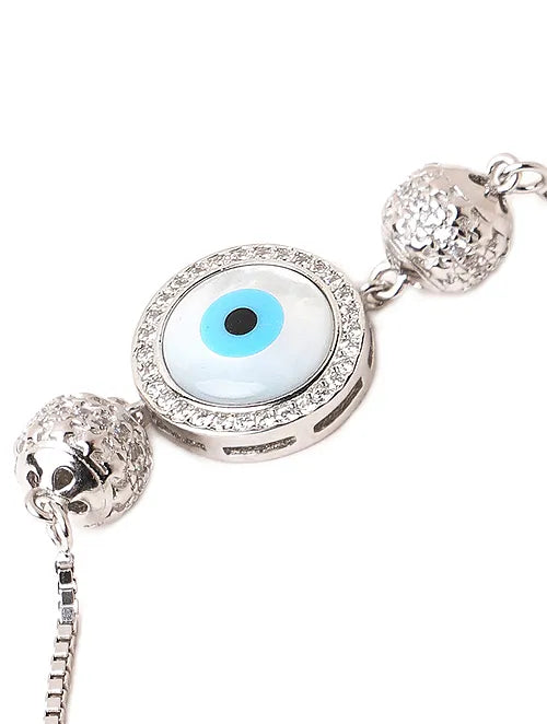 Evil Eye Bracelet Silver - Adjustable Drawstring Bracelet