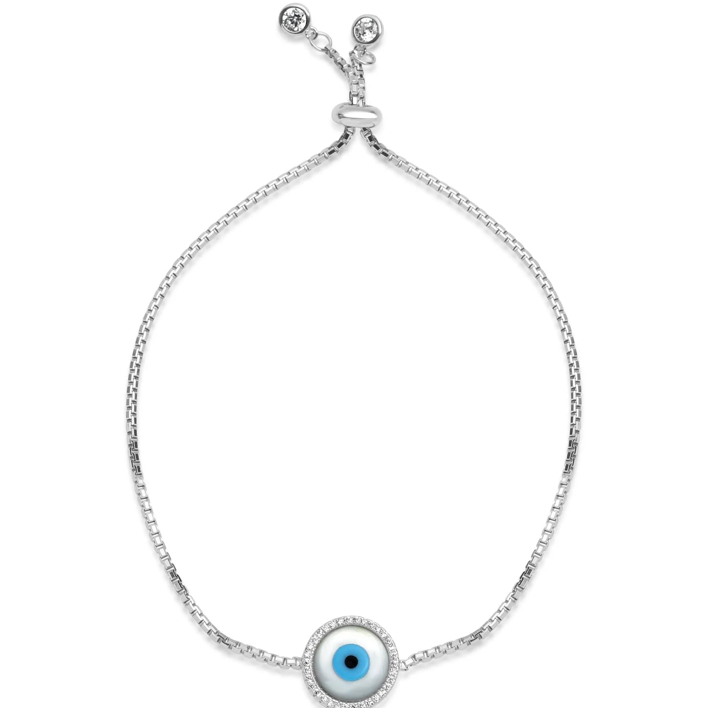 SILVER ROUND EVIL EYE BRACELET - Adjustable Drawstring Bracelet