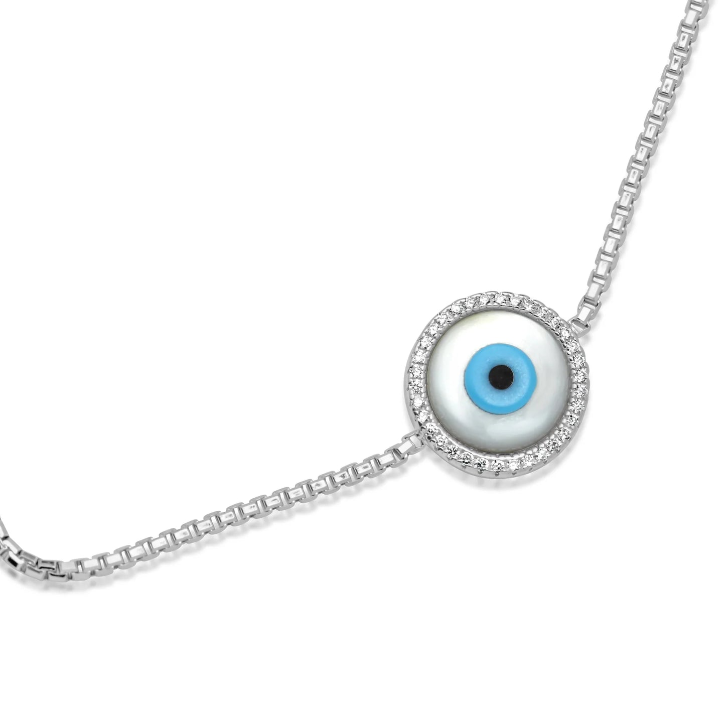 SILVER ROUND EVIL EYE BRACELET - Adjustable Drawstring Bracelet