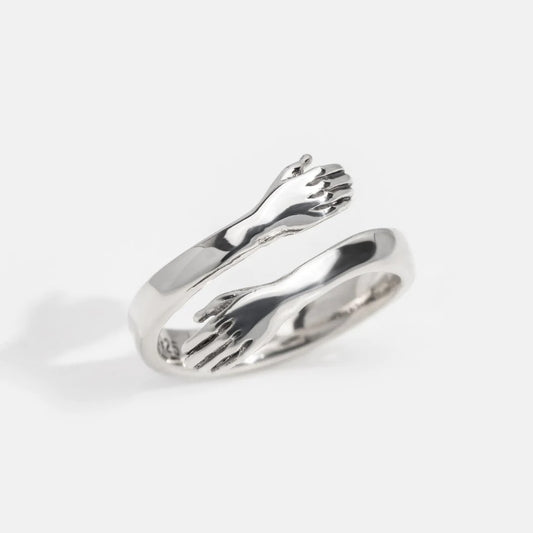 SILVER LOVE HUGGING HAND RING - Adjustable