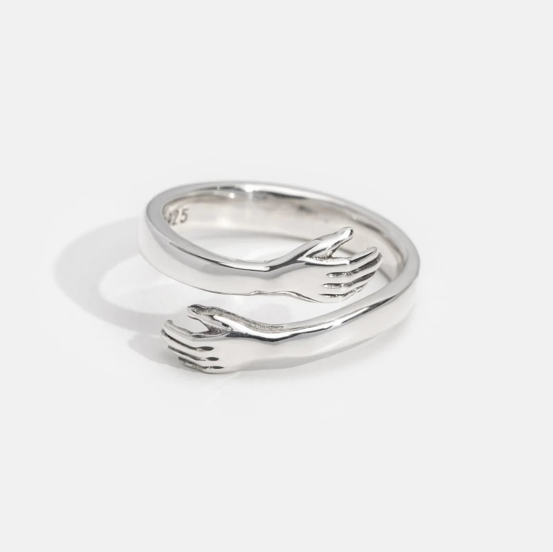 SILVER LOVE HUGGING HAND RING - Adjustable